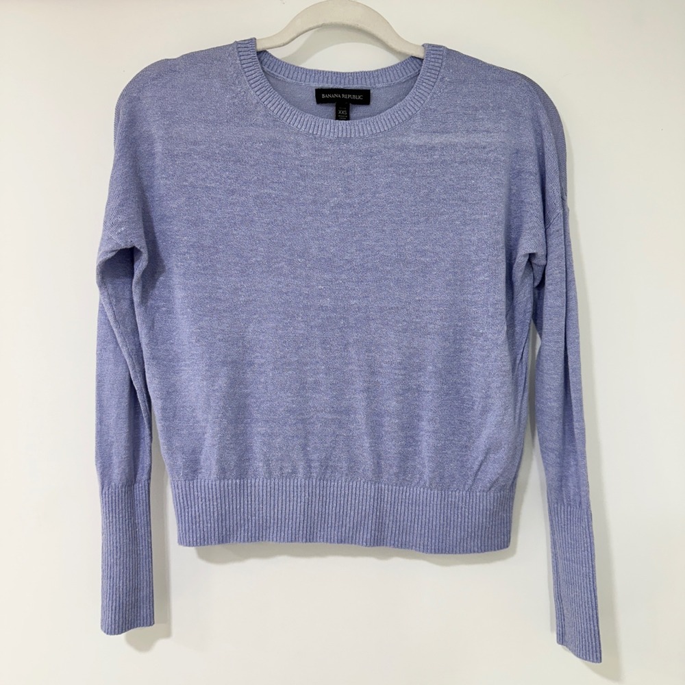 Banana Republic Linen Blend‎ Sweater Womens XXS Petite Blue Drop Shoulder